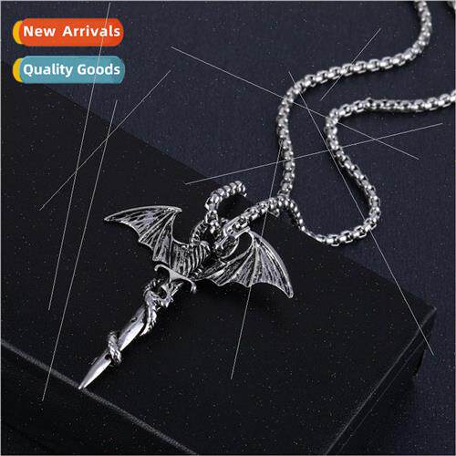 New dark gothic necklace Halloween dragon wings pendant tide