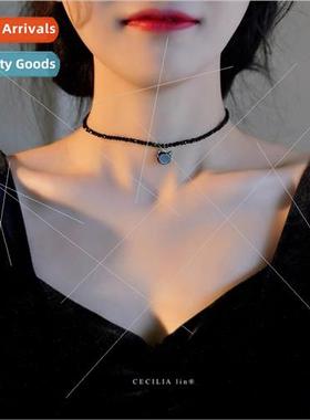 Super cute cat 14K gold clad super shiny black spinel neckla