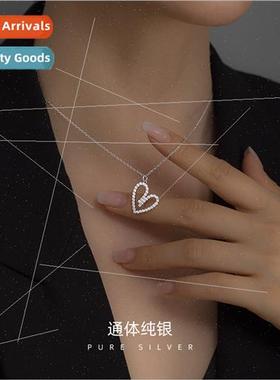 S925 silver simple small heart zirconia necklace jue collarb
