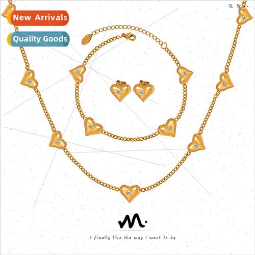 che fresh set zirconia peach heart necklace wh fashion brace