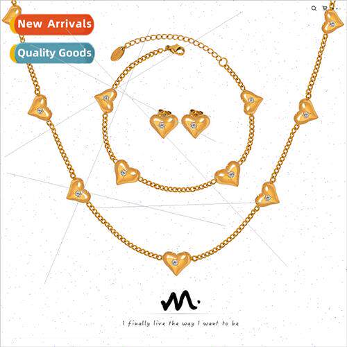 che fresh set zirconia peach heart necklace wh fashion brace