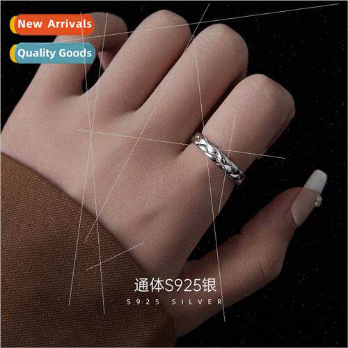 S925 silver ins simple diagonal lines open ring new nd finge