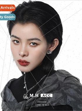 Space dog earrings female delicate earrings 925 silver pin c