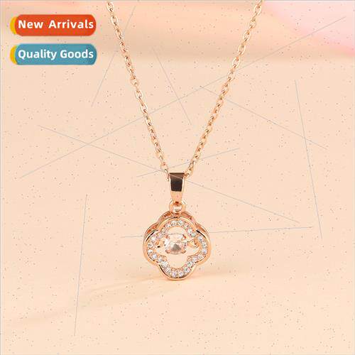 Rose Gold Beating Heart Korea mple Spirual Clover Necklace c