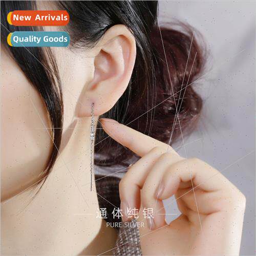 925 silver plated geometric zirconia ear wires tassel long d