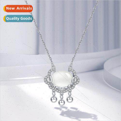 s925 Silver Chalcedony Peace Lock Necklace Women Niche Long