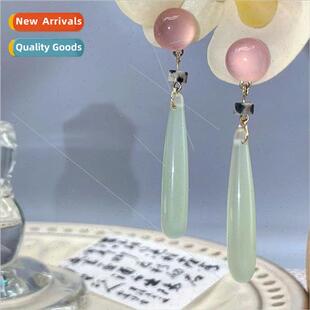 fairy Chalcedony elegant simple retro earrings glaze drop