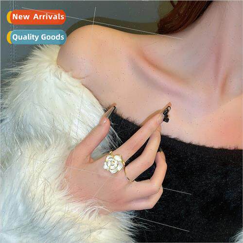 French Vintage che Camellia Index Finger Flower Ring Female