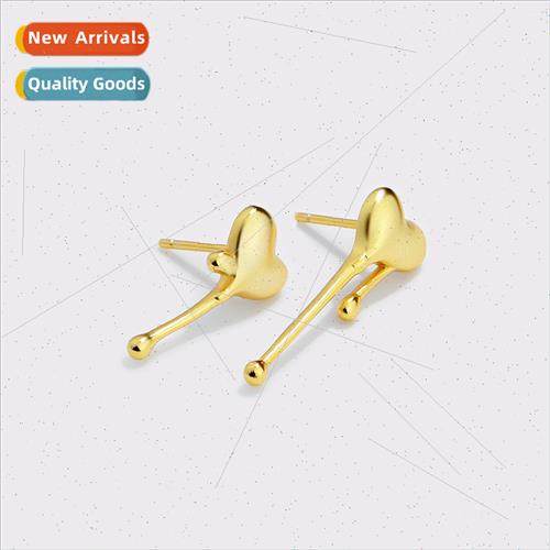 925 silver asymmetric dissolving heart earrings female Europ