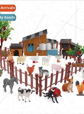 Animal farm scene cow sow chickens ducks geese rabbs a varie