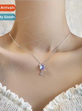 Blue glazed zirconia mouse ears necklace delicate cute penda