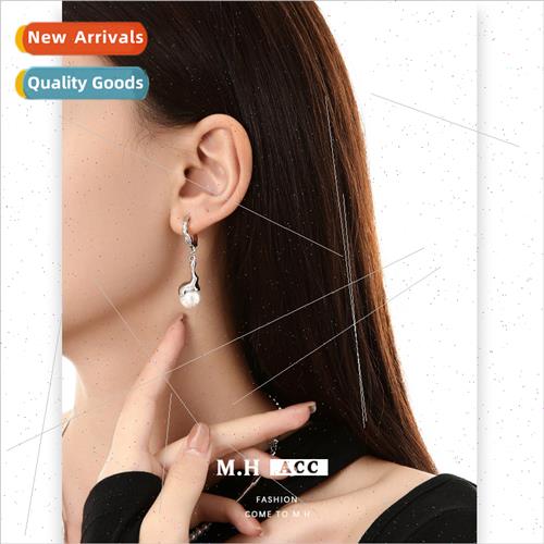 Pearl C-ring dangling earrings适用women French 925 silver pi