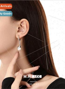 Pearl C-ring dangling earrings适用women French 925 silver pi