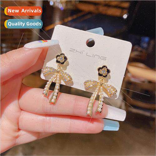 S925 silver needle millet beads bow earrings premium atmosph