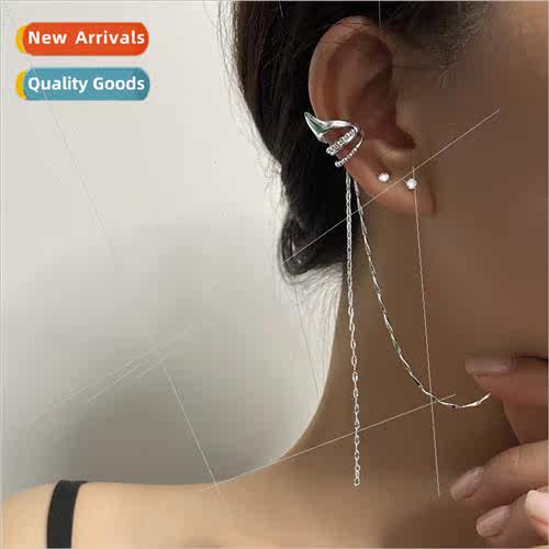 Long no ear piercing earrings geometric tile chain ear bone