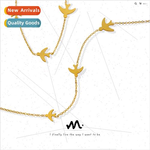 Korea cute animal swallow tanium steel gold-plated pendant c