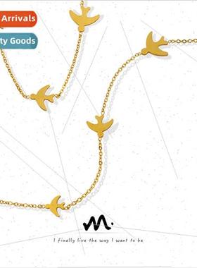 Korea cute animal swallow tanium steel gold-plated pendant c