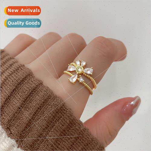 Korea emerald daisy ring 2 in 1 female tide glter diamond fl