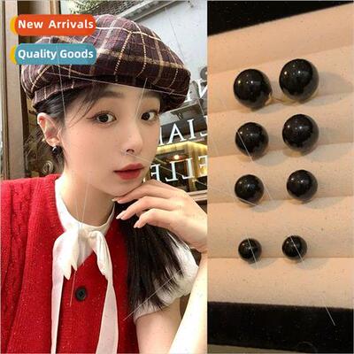 Autumn winter Shi family black pearl earrings to raise ear h