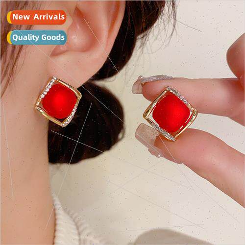 Fall winter new French simple red pearl earrings s925 silver