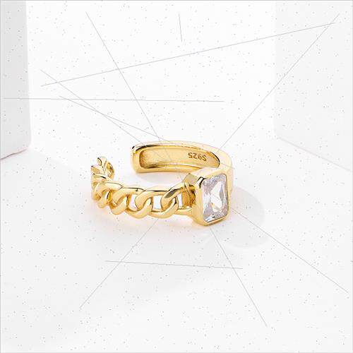 S925 lver Open Ring Europe Twist Chain Square Zirconia Ring
