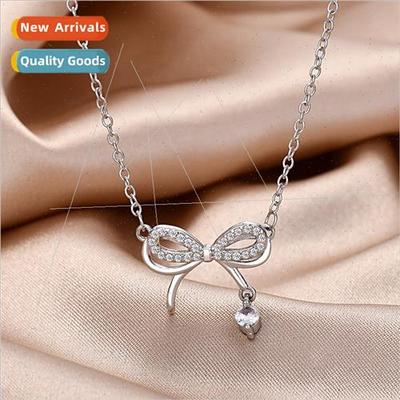 whe stone bow necklace ladies ins nd niche collarbone chain