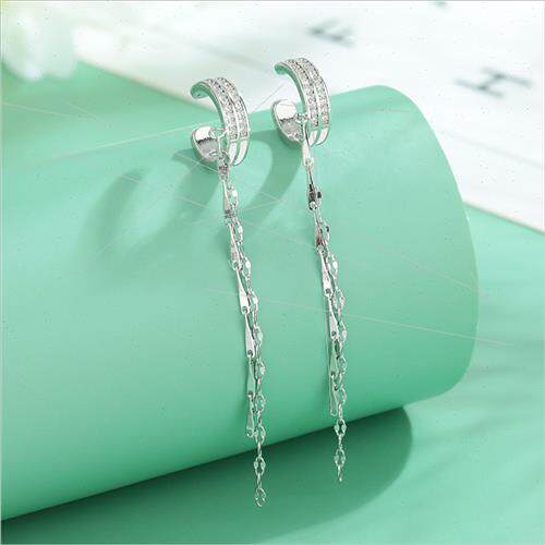 Whe drip glaze splicing full diamond tassel ear clip whout e
