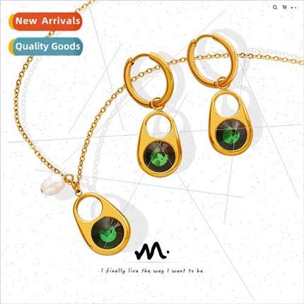 2022 French new fashion tanium steel pull ring green zirconi