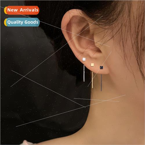 square geometric earrings female Koreabrushed small square e
