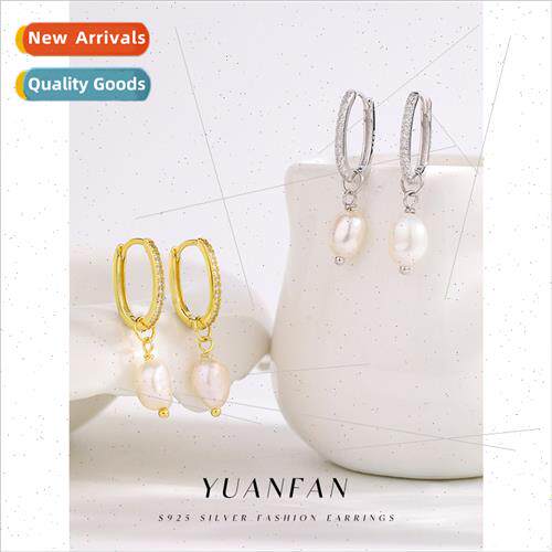s925 silver elegant zirconia natural pearl earrings female e