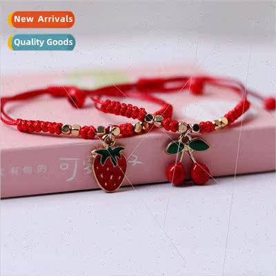 Cherry strawberry bracelet red rope hand-woven couple bracel