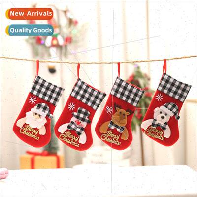 Christmas Decoration Black Whe Plaid Trim Christmas Stocking