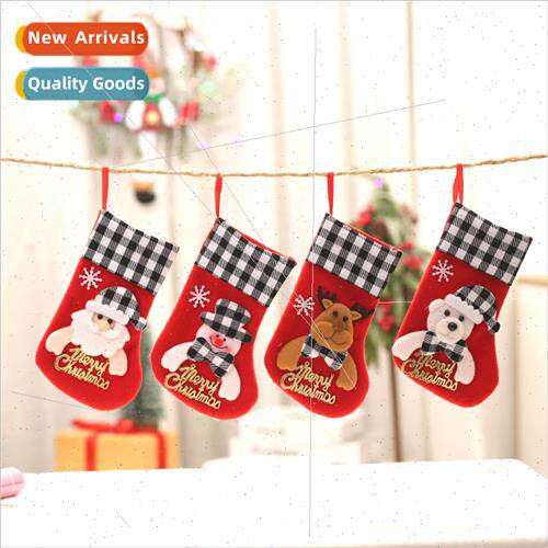 Christmas Decoration Black Whe Plaid Trim Christmas Stocking