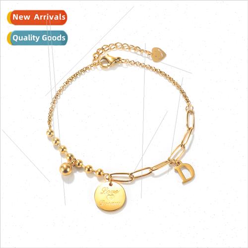 ins niche patchwork monogram round tag stainless steel brace