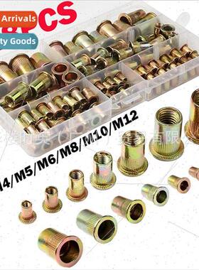 128PCS Flat Head Vertical Rivet Nuts Boxed Color Plated Zinc