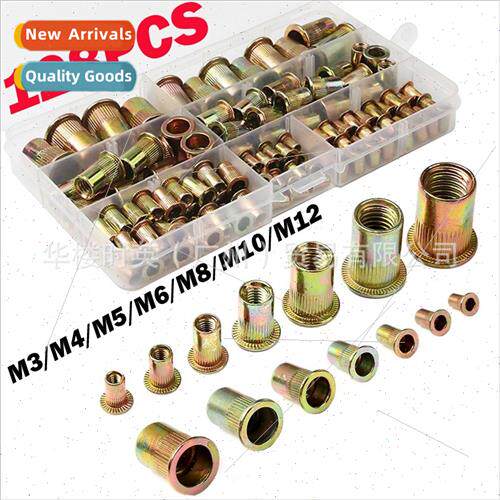 128PCS Flat Head Vertical Rivet Nuts Boxed Color Plated Zinc