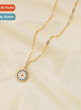 New fashion wild daisy tanium steel necklace drip oil platin