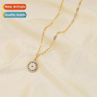 New fashion wild daisy tanium steel necklace drip oil platin