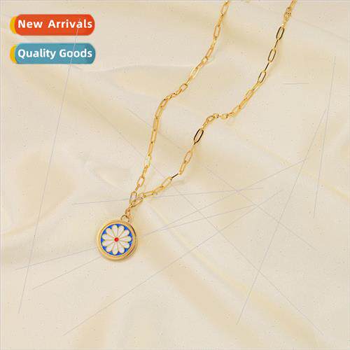 New fashion wild daisy tanium steel necklace drip oil platin
