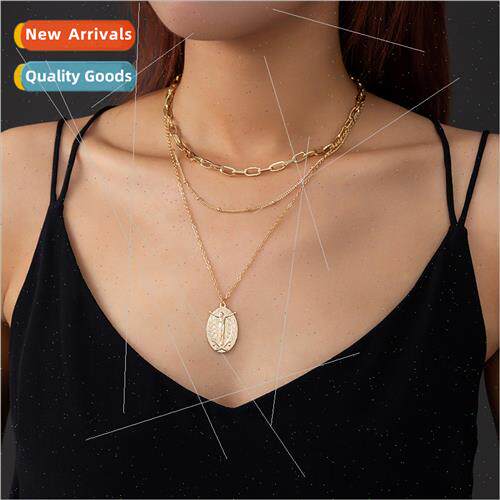 Fashion Hip Hop Oval Character Vintage Hanging Tag Multi-Lay