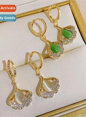 Earrings cat eye stone ginkgo biloba earrings earrings earri
