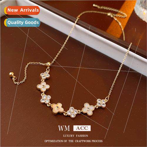 Plated zirconia four-leaf clover simple necklace niche hundr