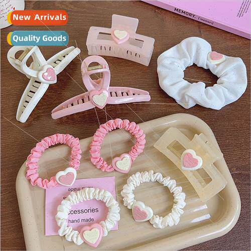 Korea girls cream color love heart grab clip female hair gra