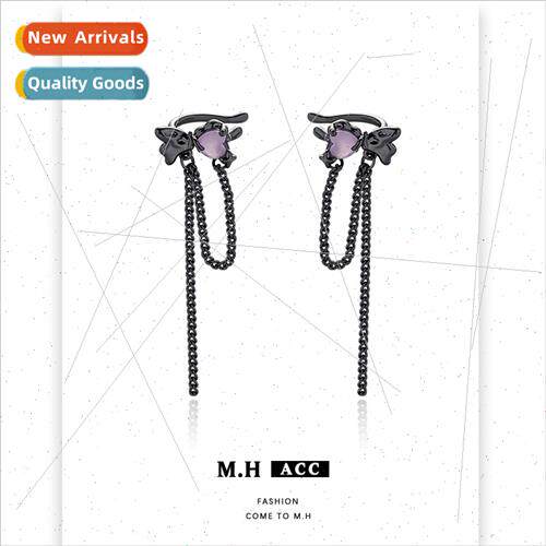 pink love bow tassel ear bone clip female hundred match earr