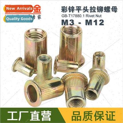 Color zinc flat head rivet nut striped pull anchor screw cap