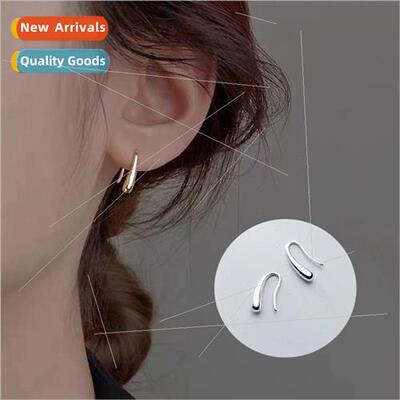 s925 simple texture water drop ear hooks female senior niche