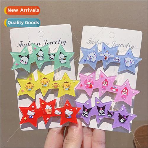 Star hair clips cute girl macaron pentagram hair accessories