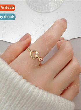 ve opening hollowed out heart ring versatile single diamond