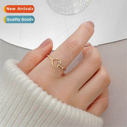 ve opening hollowed out heart ring versatile single diamond