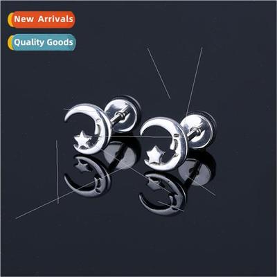 Korea simple moon shaped earrings stainless steel earrings e